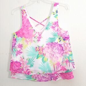 Candies vibrant floral chiffon tiered tank top S